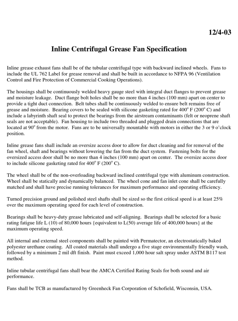 Greenheck Inline Centrifugal Grease Fan Specifications