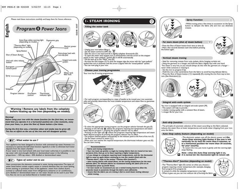 TEFAL Program 8 Power Jeans FV9330 User instructions