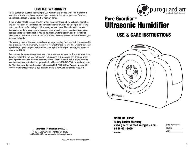 Guardian Pure Guardian R2000 Use & care instructions