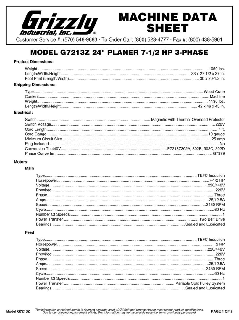 Grizzly G7213Z Machine data sheet