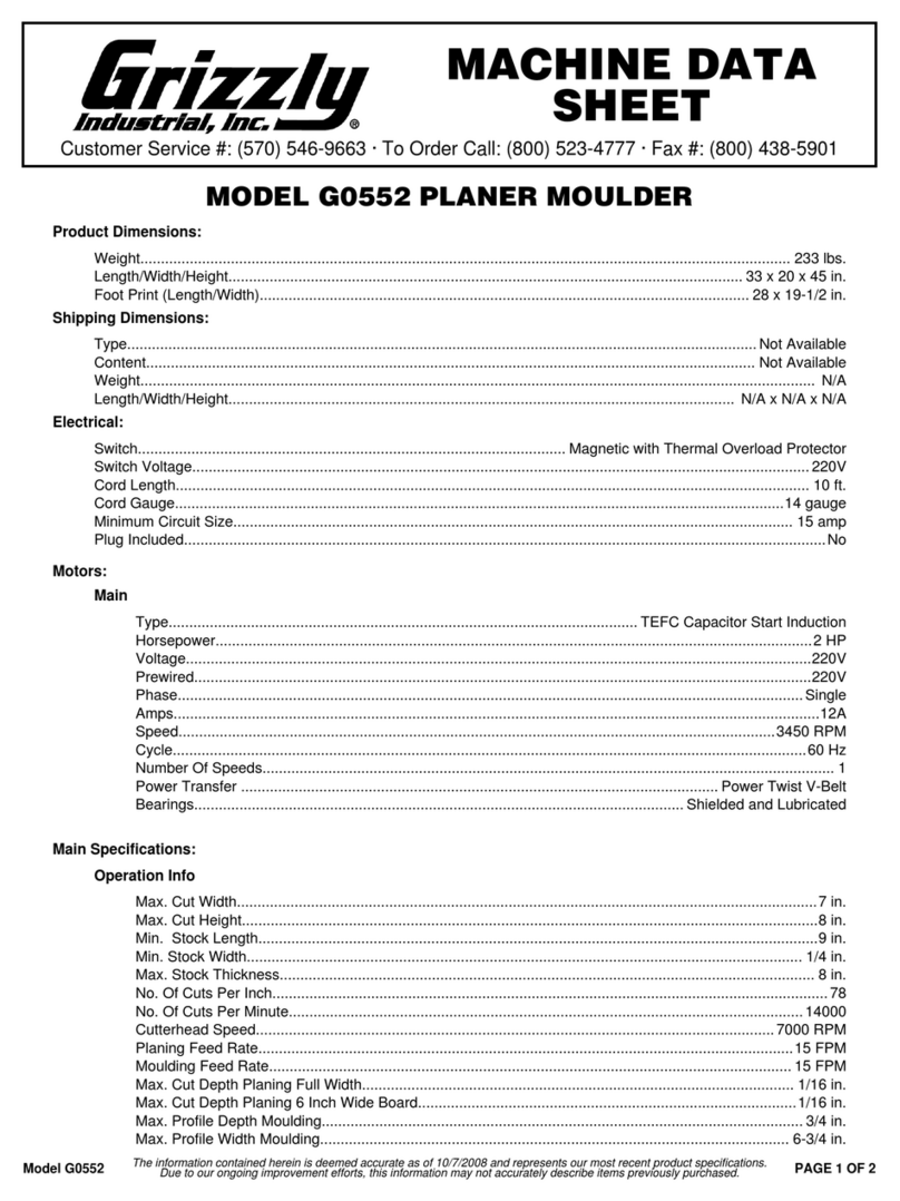 Grizzly G0552 Machine data sheet