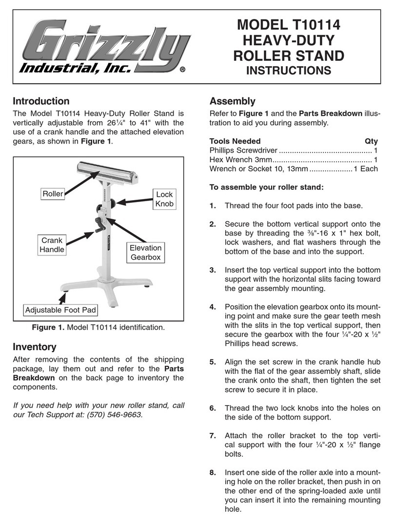 Grizzly Heavy-Duty Roller Stand T10114 instruction manual