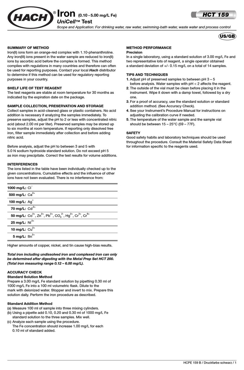 Hach Iron UniCell HCT 159 Specification sheet Hach Iron UniCell HCT 159 Specification sheet