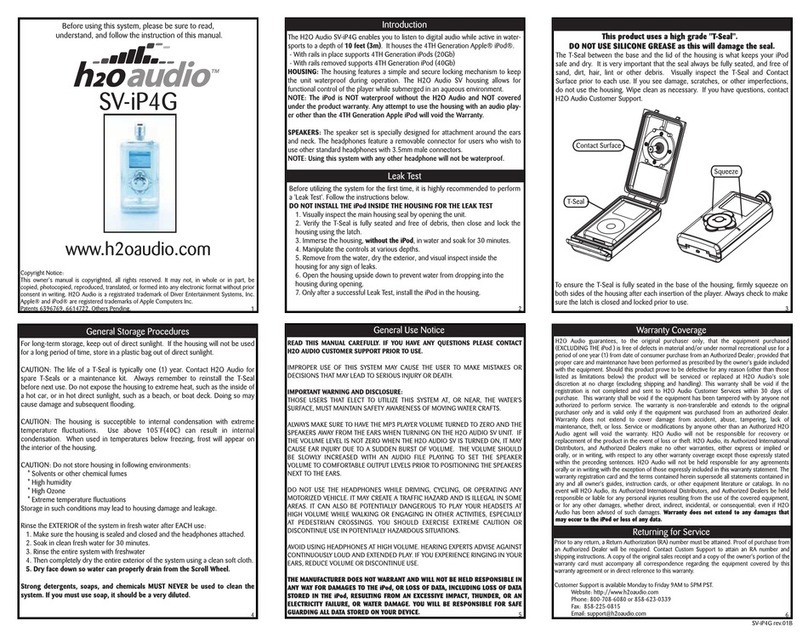 H2O Audio SV-iP4G owner's manual