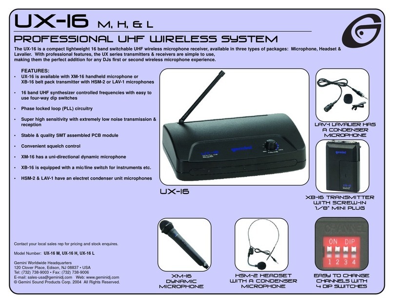 Gemini Professional UHF Wireless System UX-16 H Features