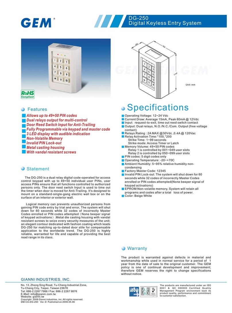 Gianni Industries DG-250 Specifications