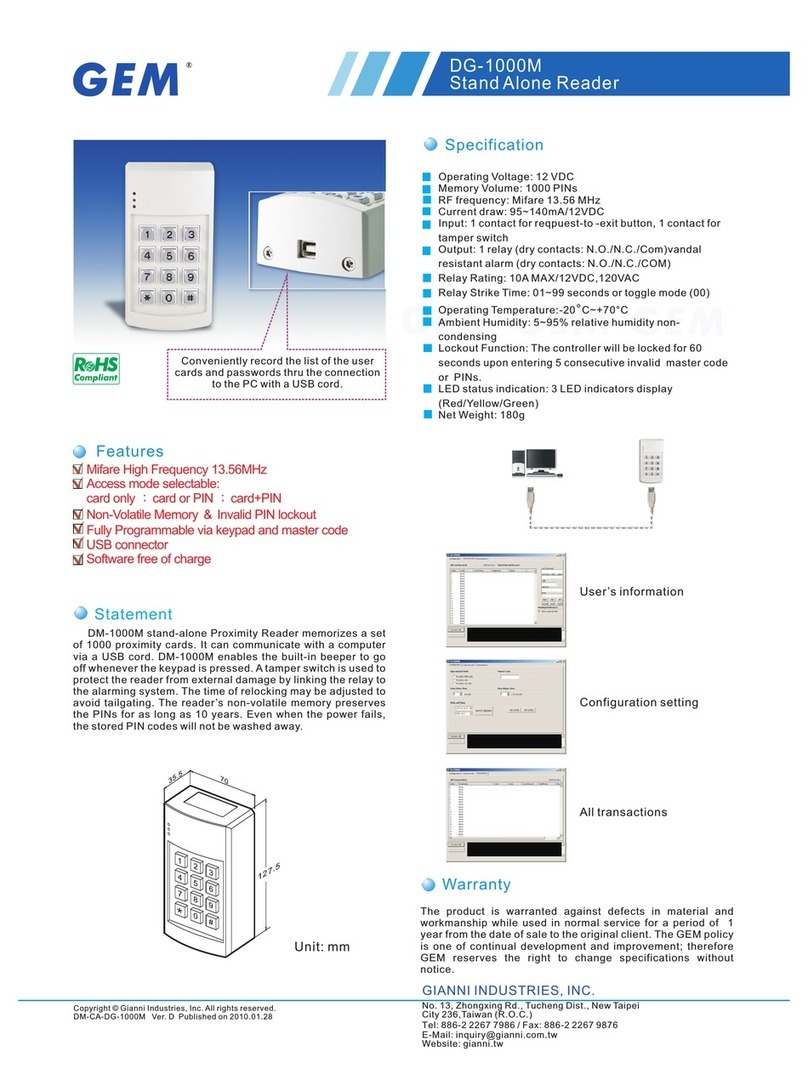 Gianni Industries GEM DG-1000M Specification sheet Gianni Industries GEM DG-1000M Specification sheet