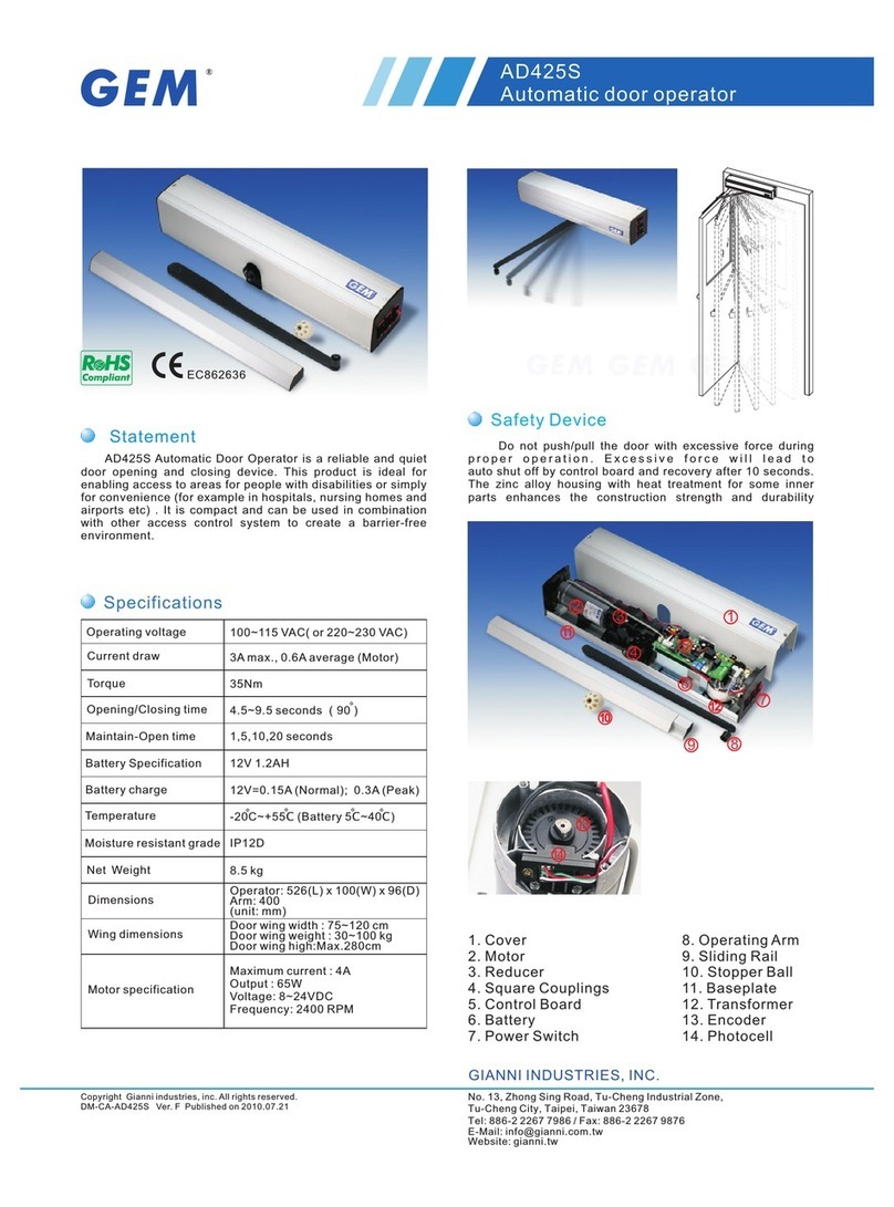 Gianni Industries AD-425S Specification sheet