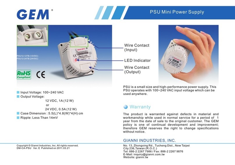 Gianni Industries GEM PSU12-12TB Specification sheet