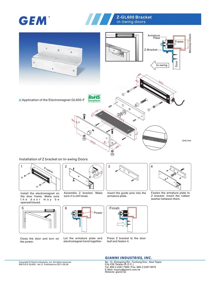 Gianni Industries Z-GL600 Bracket Specification sheet Gianni Industries Z-GL600 Bracket Specification sheet