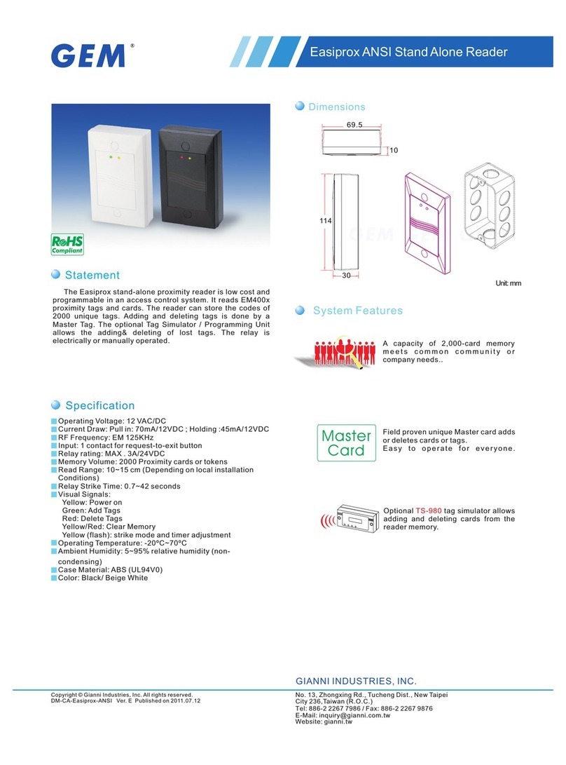 Gianni Industries Proximity Access Control System Specification sheet Gianni Industries Proximity Access Control System Specification sheet
