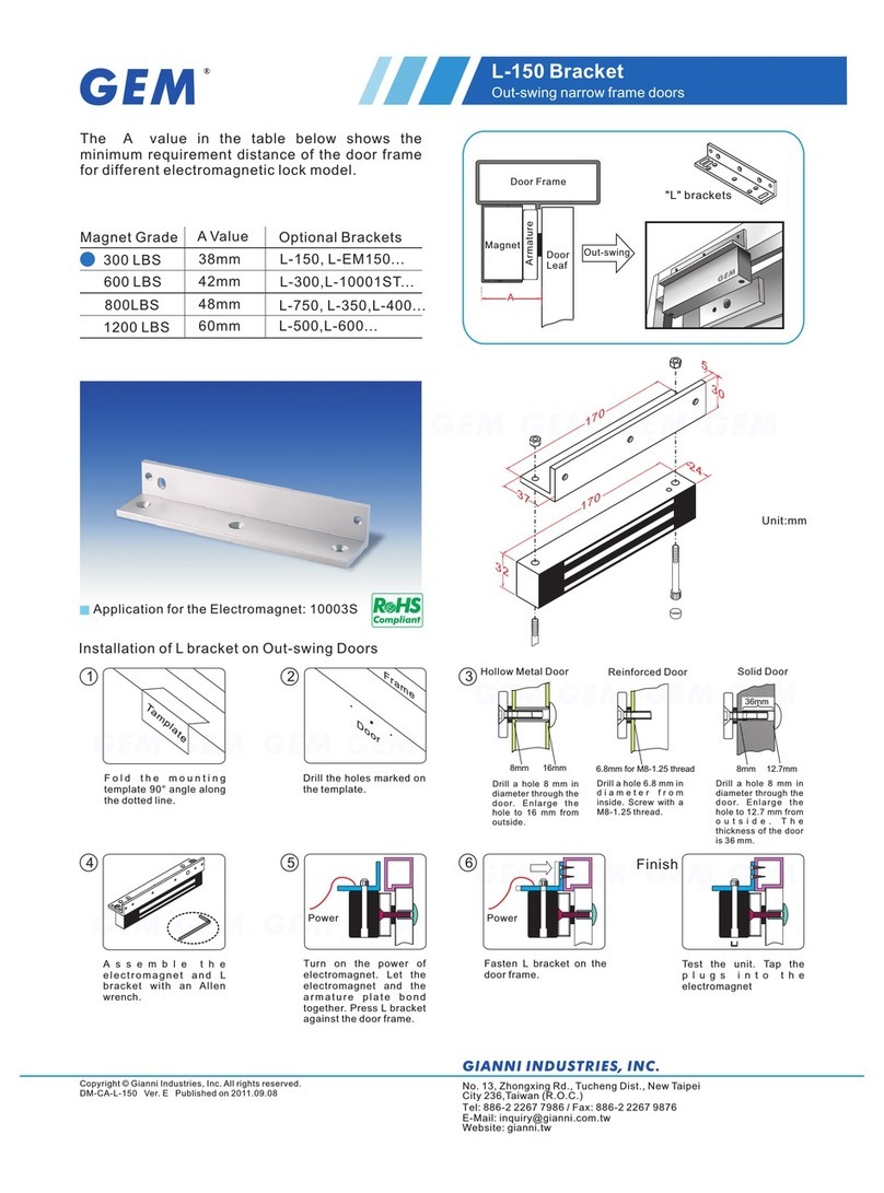 Gianni Industries L-150 Bracket Specification sheet