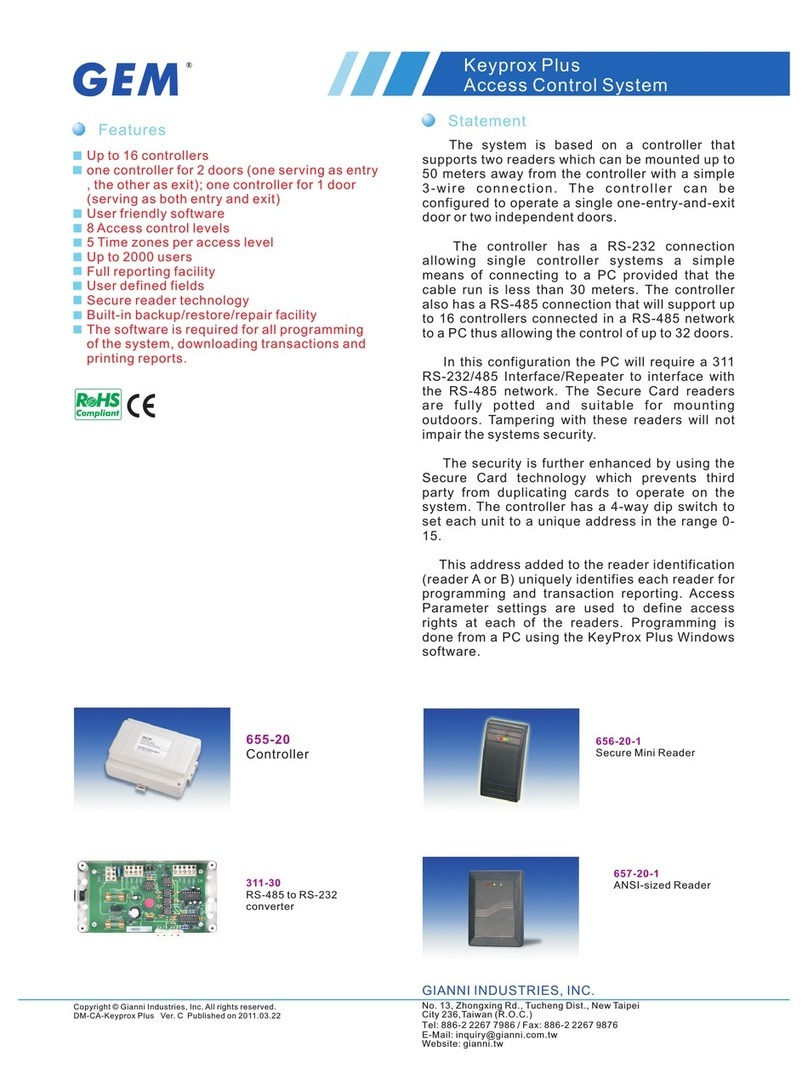 Gianni Industries Keyprox Plus Specification sheet