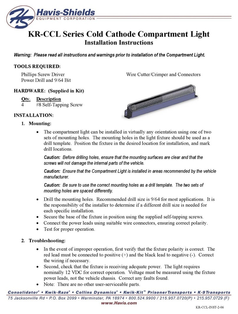 Havis-Shields Cold Cathode Compartment Light KR-CCL Series User manual Havis-Shields Cold Cathode Compartment Light KR-CCL Series User manual