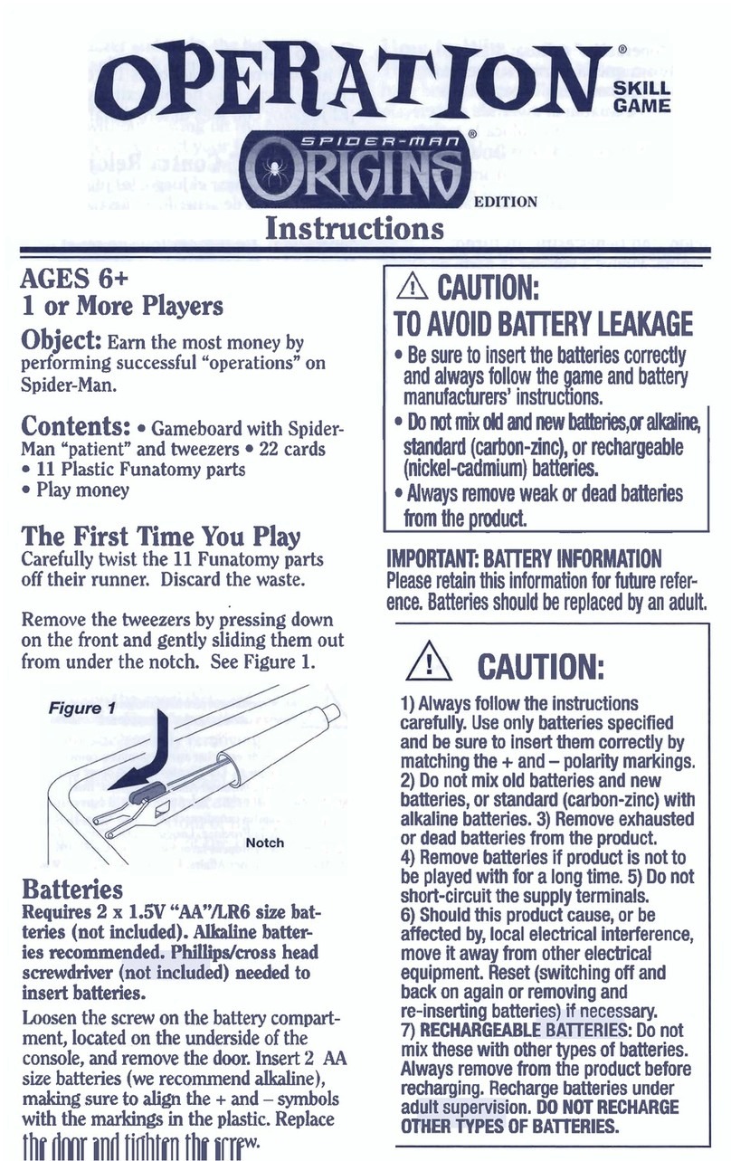 Hasbro Operation Spiderman Origins Skill Game instruction manual