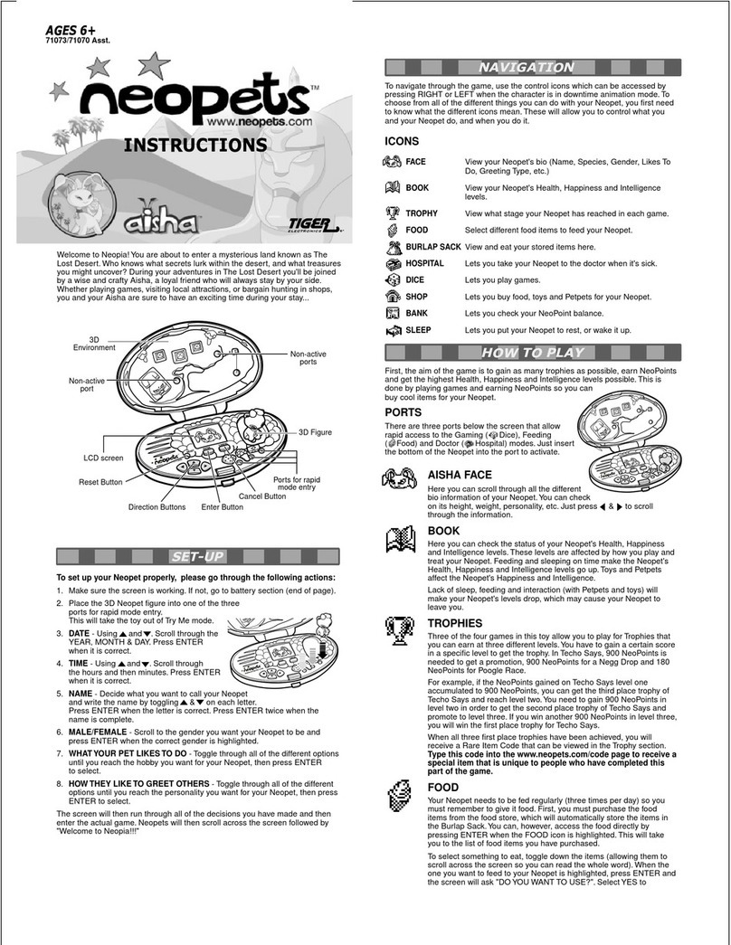 Tiger Electronics Neopets Aisha 71073/71070 instruction manual