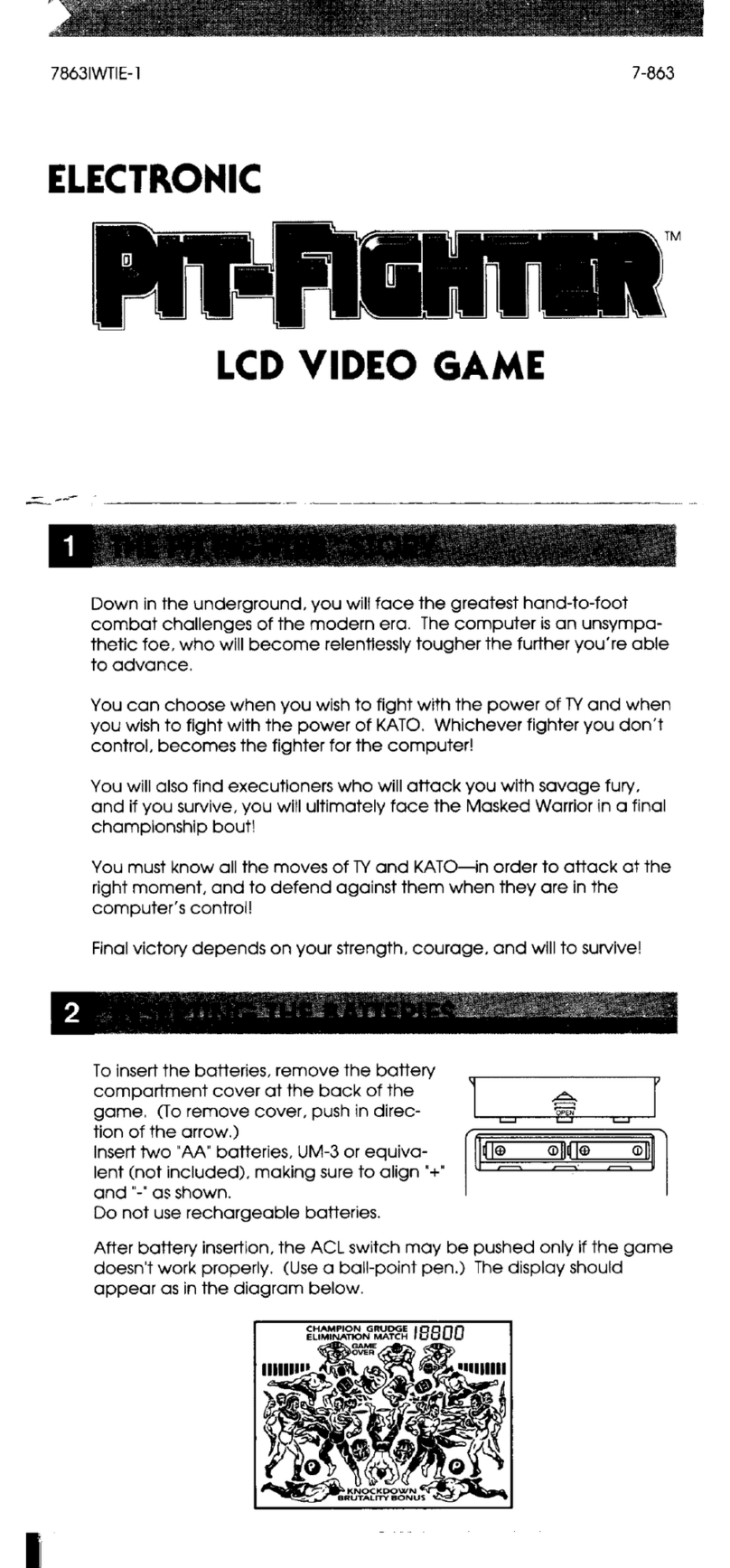 Tiger Electronics Pit-Fighter LCD Video Game 7-863 instruction manual Tiger Electronics Pit-Fighter LCD Video Game 7-863 instruction manual