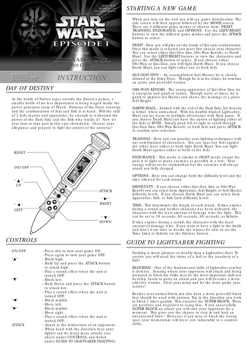 Tiger Electronics Lightsaber Duel Pen Game 88-510 Instruction