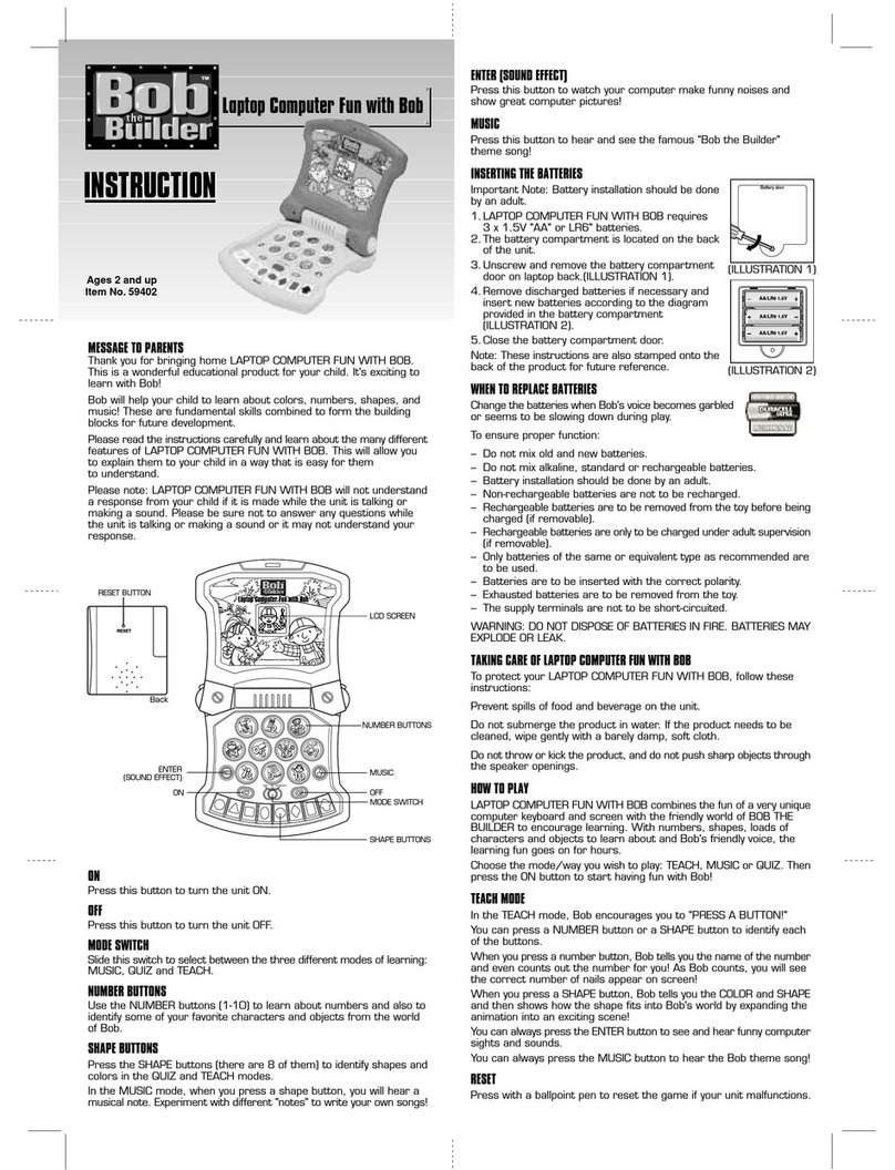 Tiger Electronics Laptop Computer Fun with Bob User manual