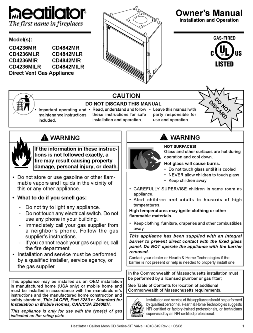 Heatilator Direct Vent Gas Appliance CD4236MILR owner's manual