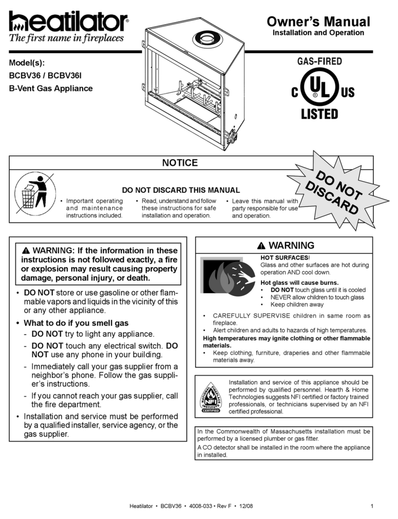 Heatilator B-Vent Gas Fireplace BCBV36 User manual Heatilator B-Vent Gas Fireplace BCBV36 User manual