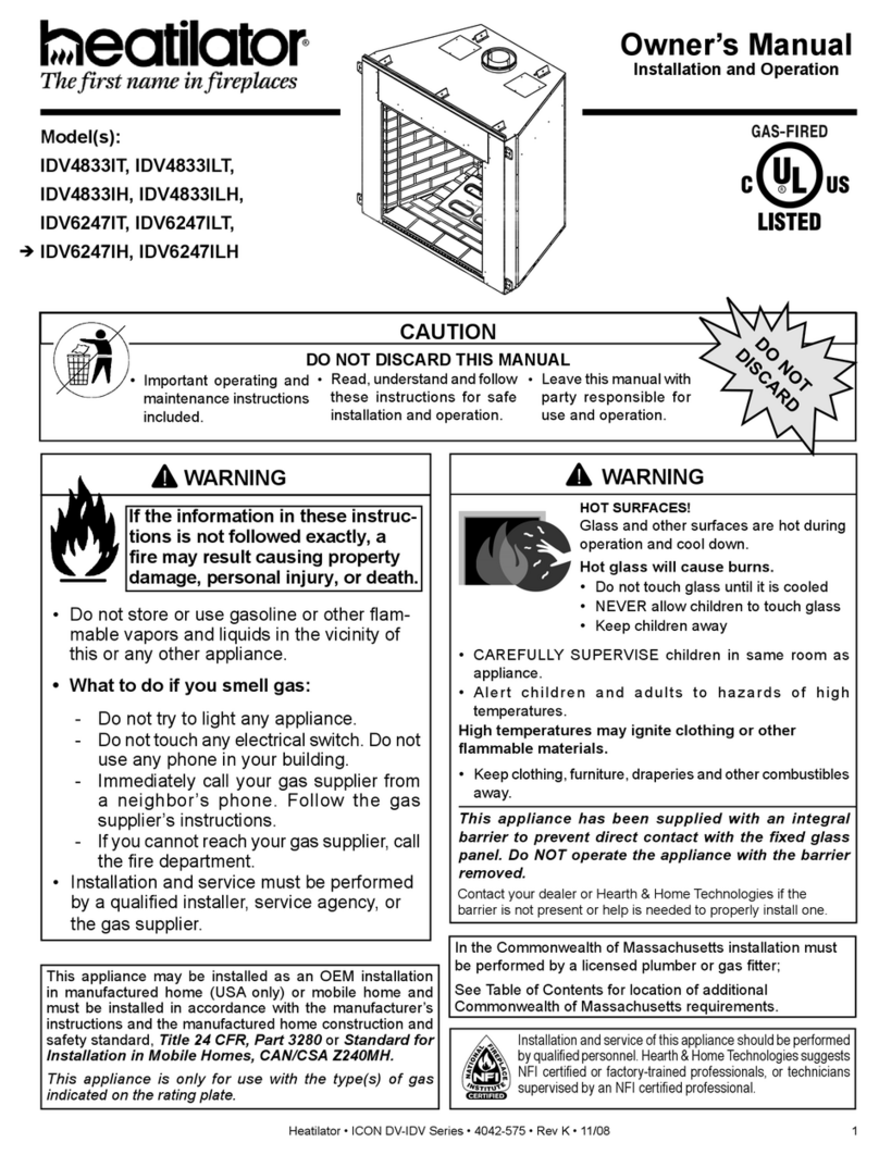 Heatilator Gas Fireplace IDV4833IH User manual