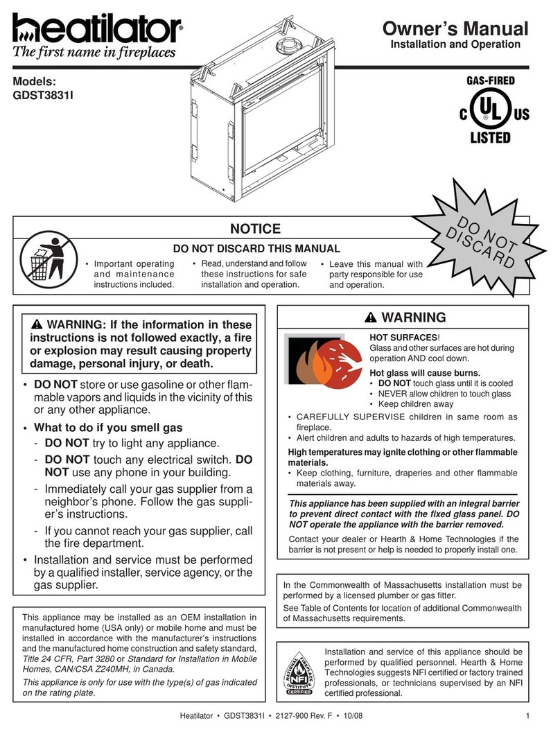 Heatilator Gas Fireplace GDST3831I owner's manual Heatilator Gas Fireplace GDST3831I owner's manual