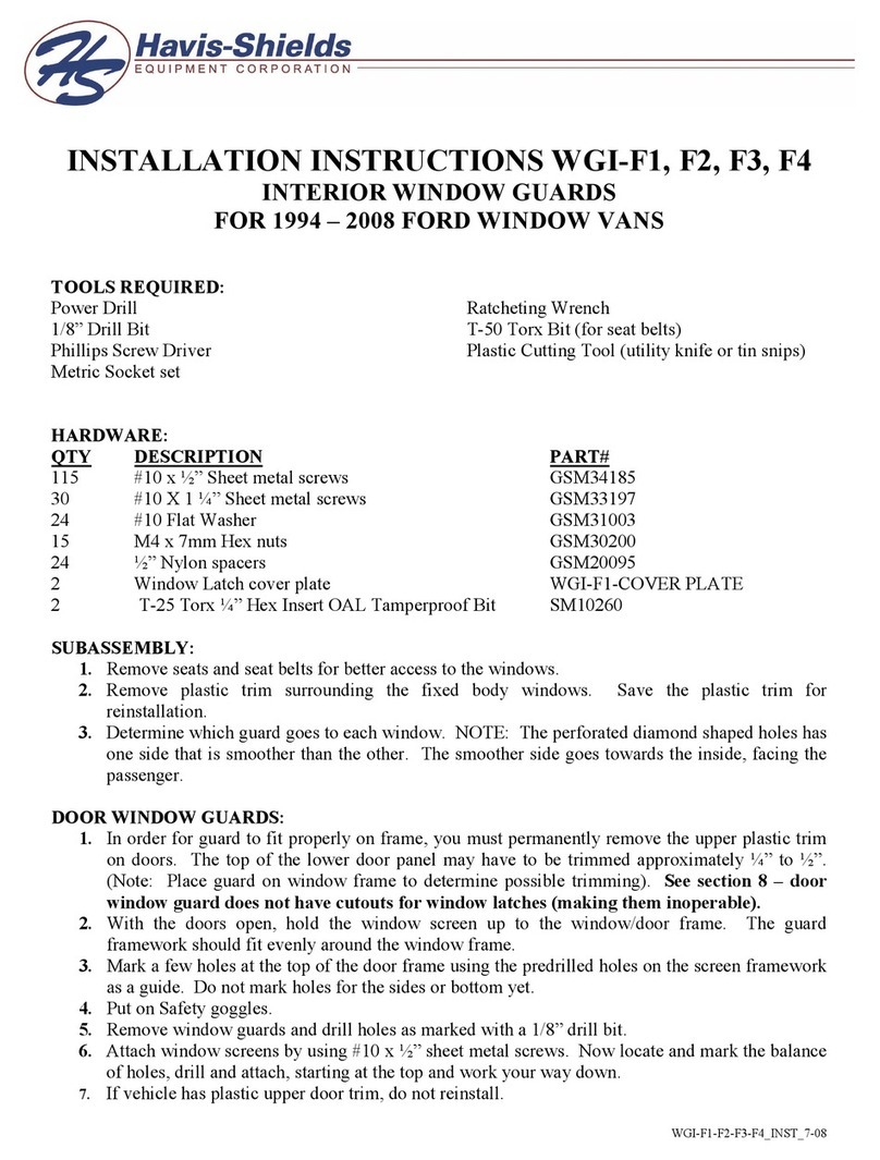 Havis-Shields Interior Window Guards F2 User manual Havis-Shields Interior Window Guards F2 User manual