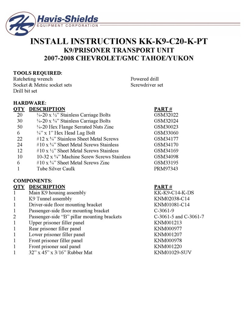 Havis-Shields K9/Prisoner Transport Unit KK-K9-C20-K-PT User manual