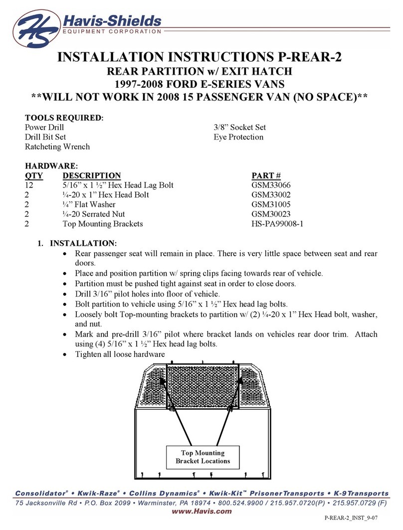 Havis-Shields Rear Partition w/ Exit Hatch P-REAR-2 installation instructions Havis-Shields Rear Partition w/ Exit Hatch P-REAR-2 installation instructions