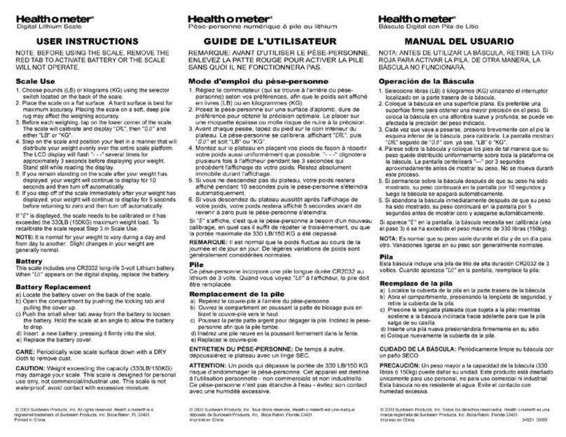 Sunbeam Health O Meter HDL200-05 User instructions