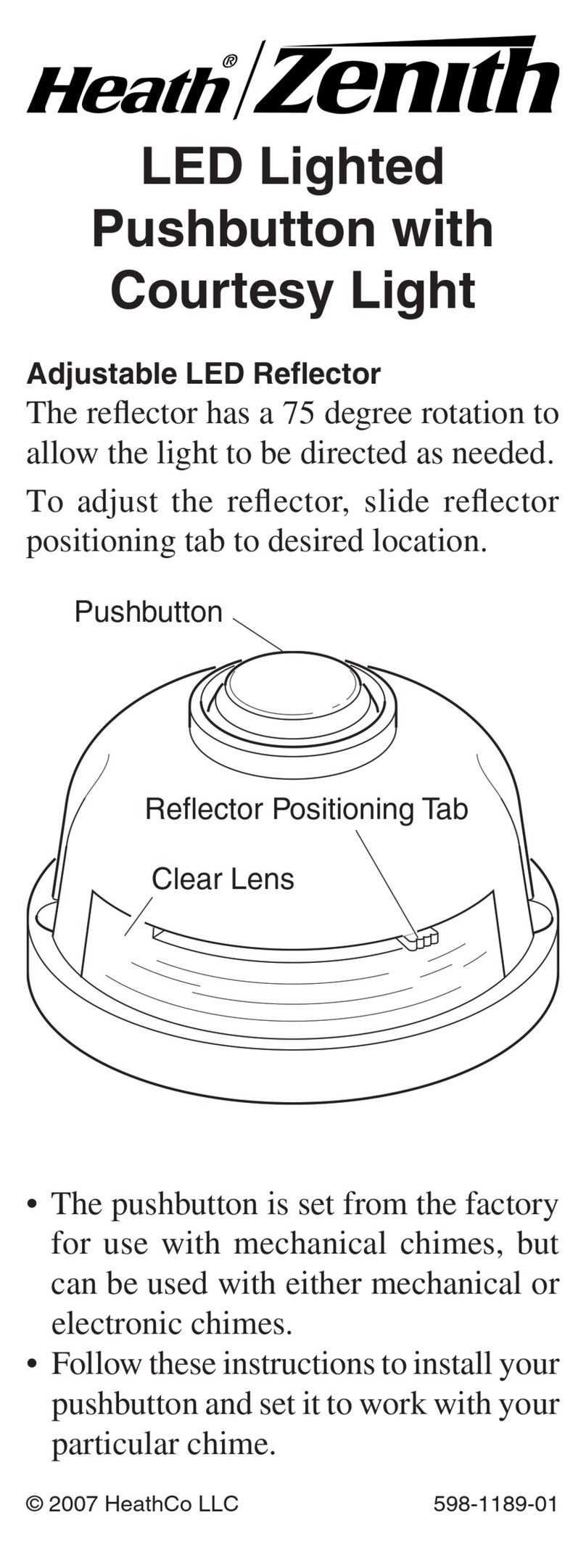 Heath Zenith LED Lighted Pushbutton with Courtesy Light... owner's manual