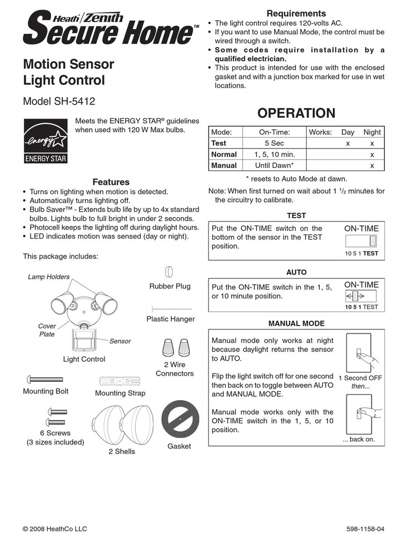 Heath Zenith Motion Sensor Light Control SH-5412 owner's manual