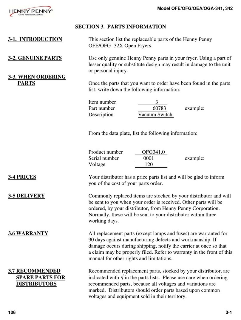 Henny Penny OFE/OFG/OEA/OGA-341 Parts information