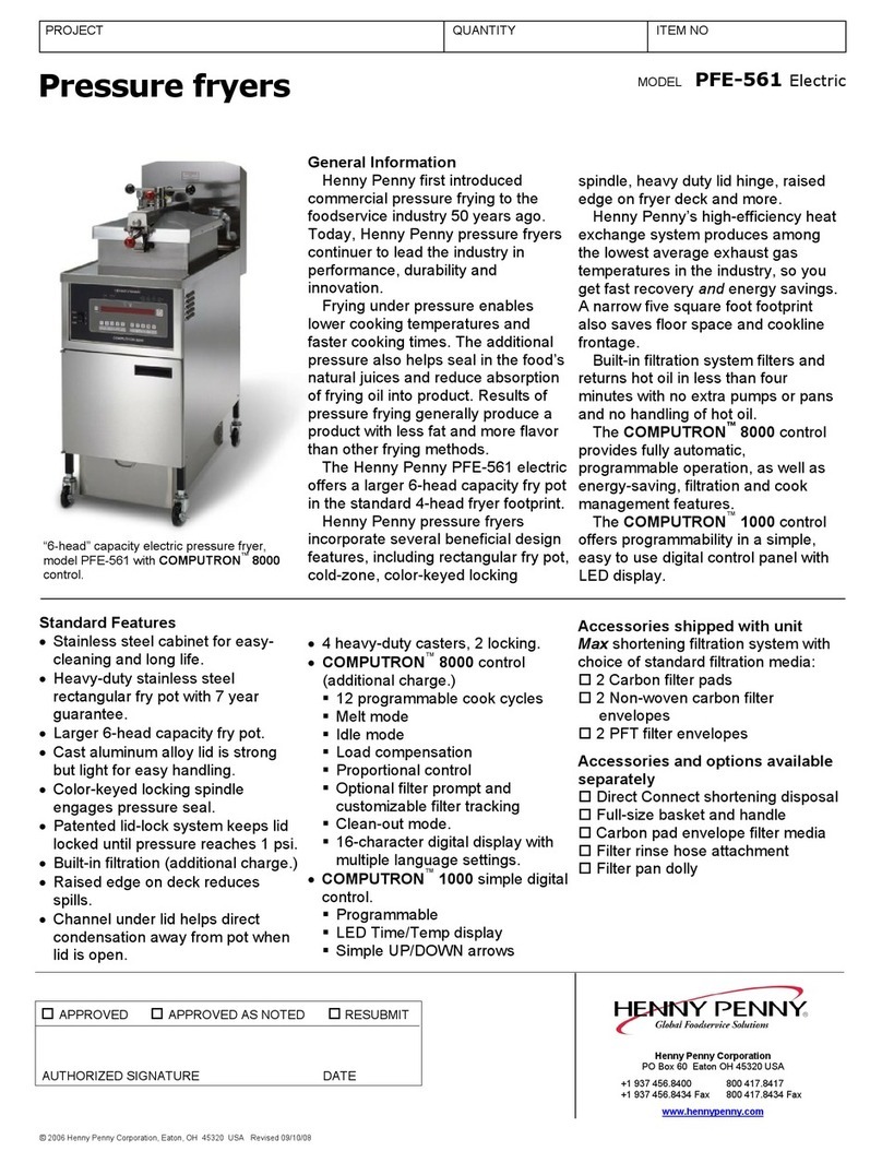 Henny Penny PFE-561 Specification sheet