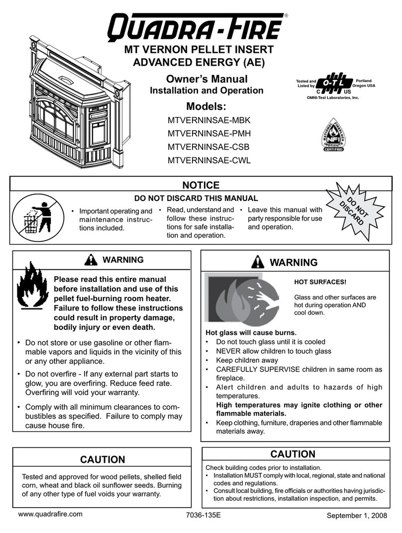 Quadra-Fire MT VERNON Pellet Insert Advanced Energy (AE)... owner's manual
