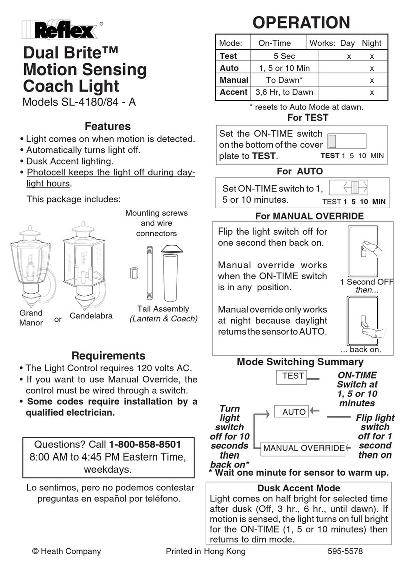 Reflex Dual Brite Motion Sensing Coach Light SL-4180/84 -... owner's manual