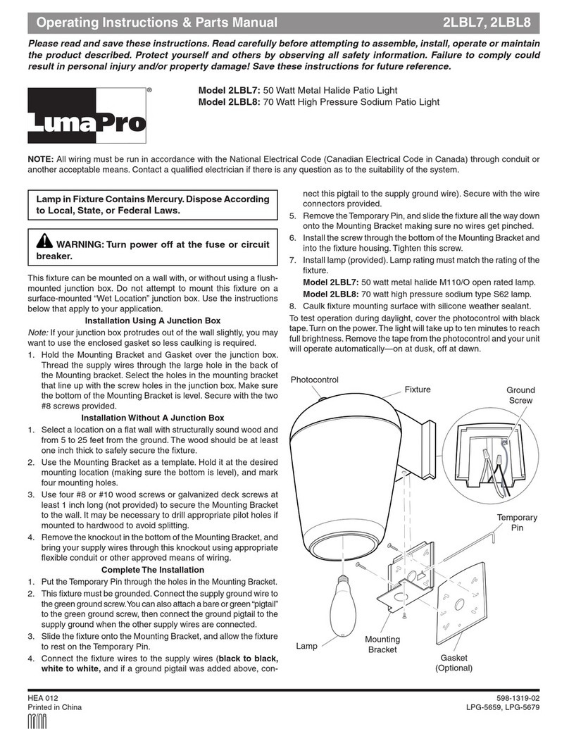 LumaPro 50 Watt Metal Halide Patio Light 2LBL7 operating instructions