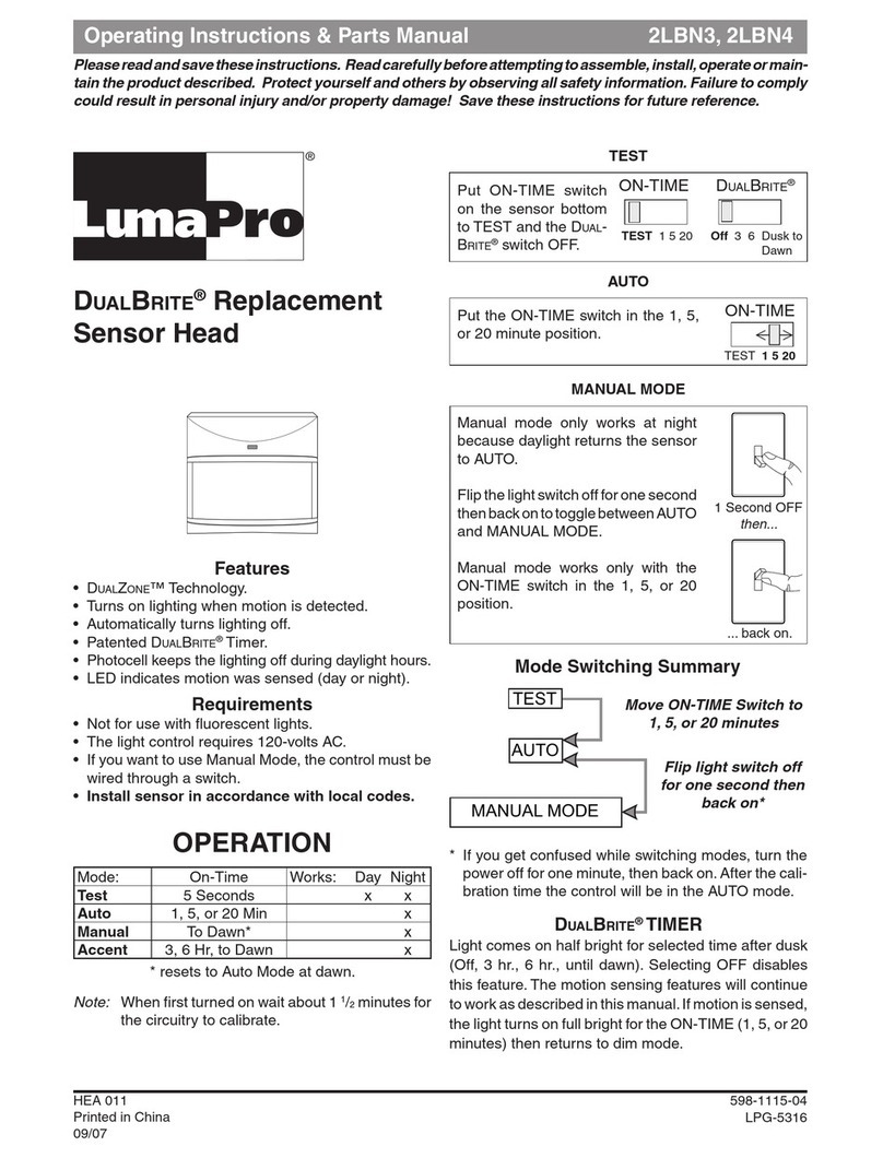 Heath Zenith DualBrite Replacement Sensor Head 2LBN3 Operating instructions and parts manual
