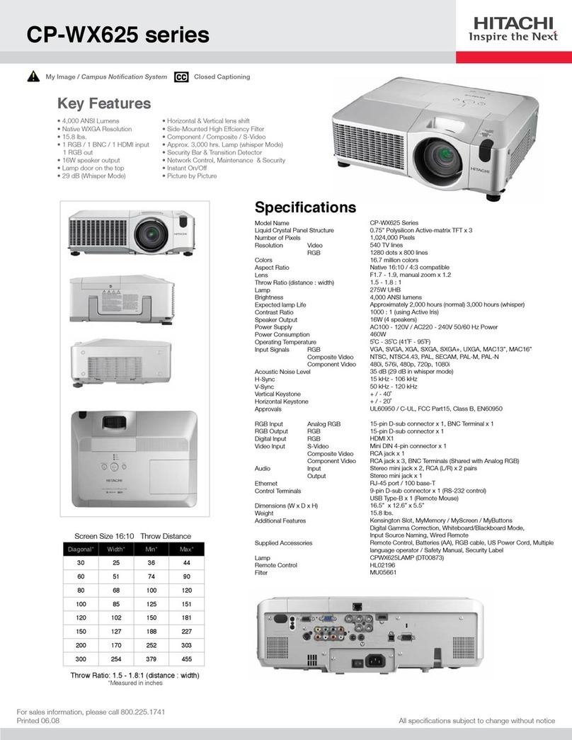 Hitachi CP-WX625 Specification sheet