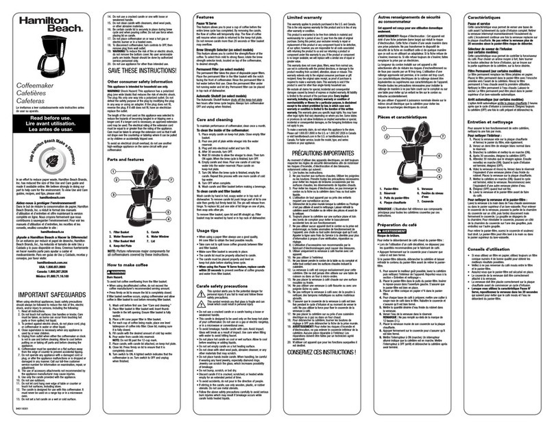 Hamilton Beach 49464 - Programmable Coffee Maker Use & care guide