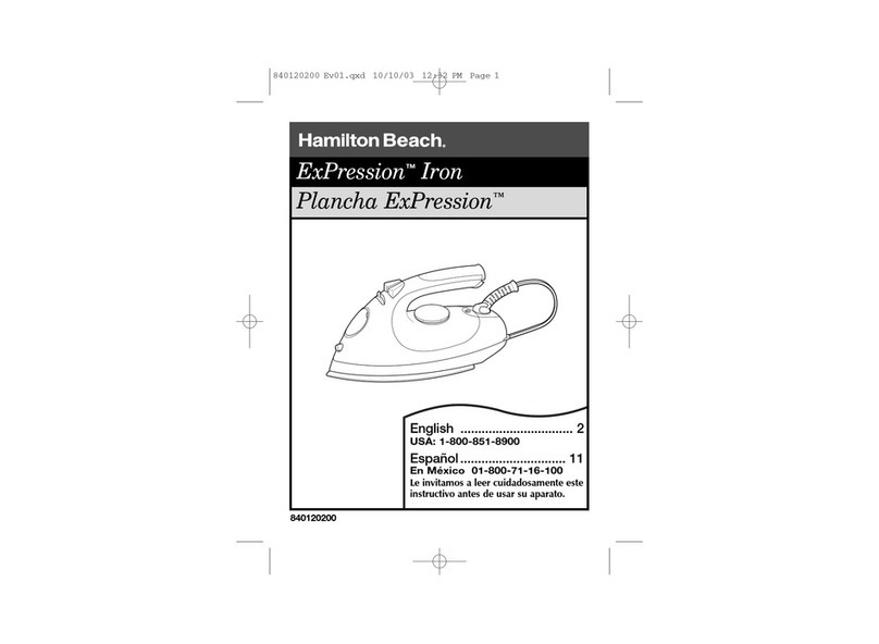 Hamilton Beach 14X60 - Expression Ergonomic Handle Iron Use & care guide
