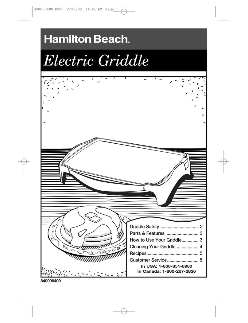 Hamilton Beach Electric Griddle owner's manual
