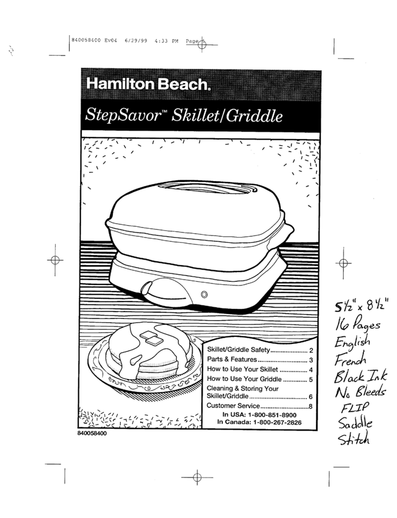 Hamilton Beach StepSavor Elecrric Skillet owner's manual