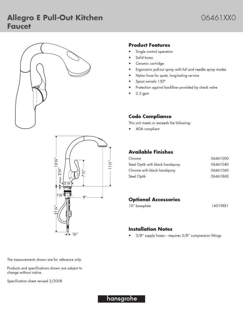 Hans Grohe Allegro E Pull-Out Kitchen Faucet 06461XX0 Specification sheet
