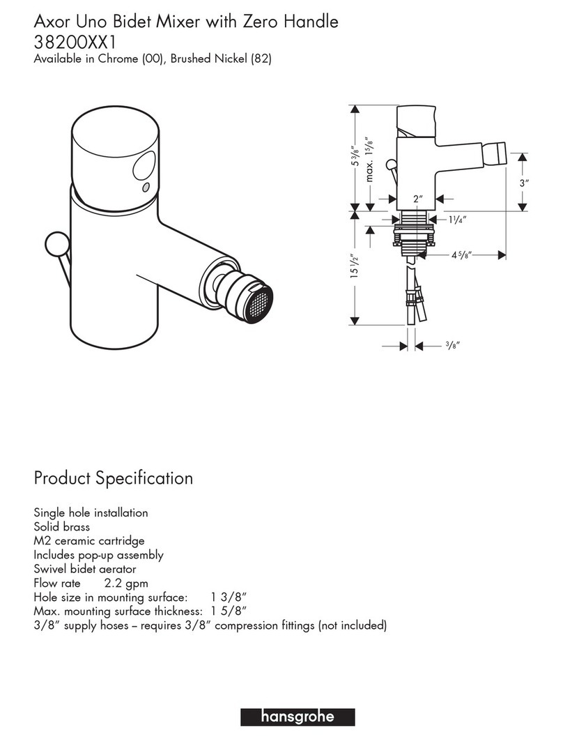 Hans Grohe Uno Bidet Mixer with Zero Handle 38200XX1 User manual Hans Grohe Uno Bidet Mixer with Zero Handle 38200XX1 User manual
