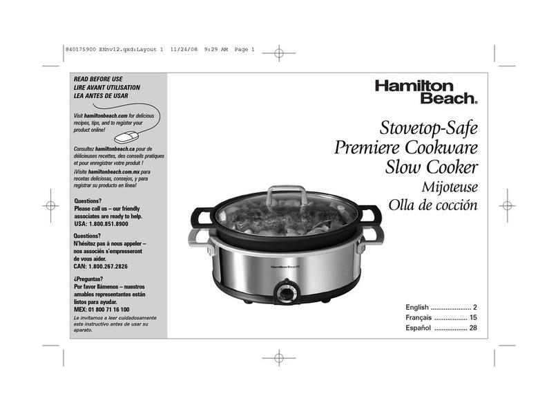 Hamilton Beach 33351 - Premier Cookware 5 1/2 Quart Slow... User manual
