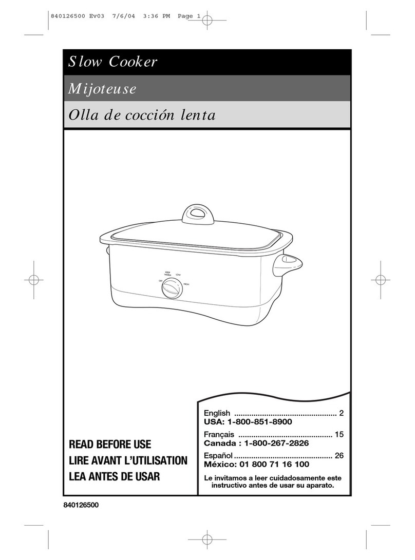 Hamilton Beach 33260 - 6 Quart Slow Cooker Use & care guide