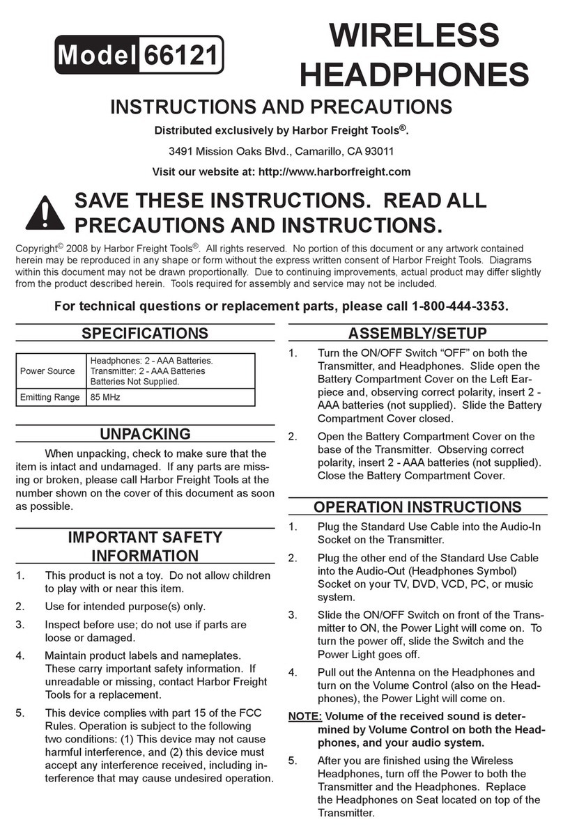 Harbor Freight Tools 66121 Instructions and precautions