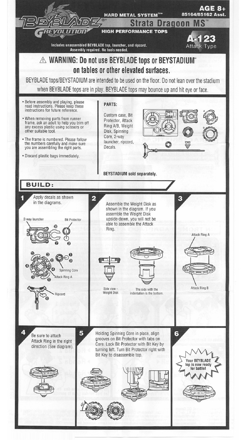 Hasbro Beyblade Grevolution 85162 owner's manual Hasbro Beyblade Grevolution 85162 owner's manual